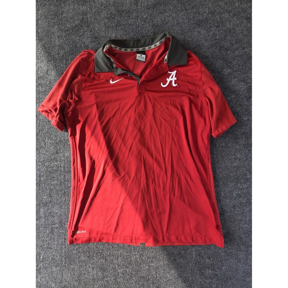 Nike Alabama Crimson Tide Dri-FIT Polo Shirt Mens Large Red Grey Logo 2214